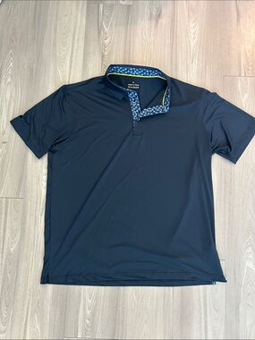 Men's Navy Polo Shirt with Patterned Collar